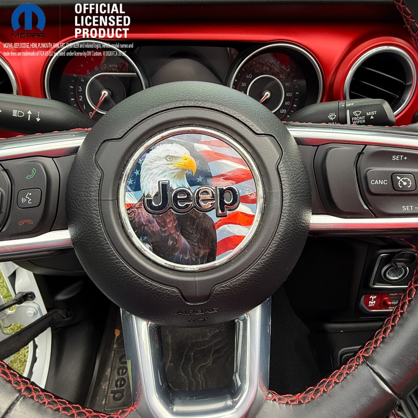 Jeep Wrangler JL Gladiator Steering Wheel Circle Bald Eagle American Flag Vinyl Decal Sticker