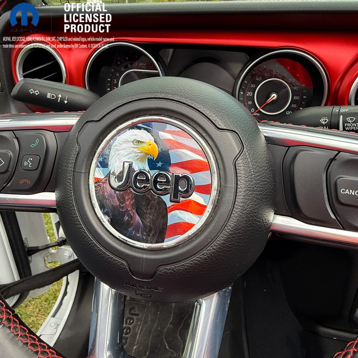 Jeep Wrangler JL Gladiator Steering Wheel Circle Bald Eagle American Flag Vinyl Decal Sticker