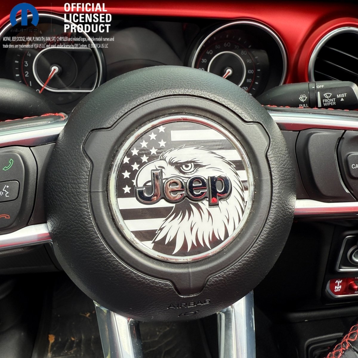 Jeep Wrangler JL Gladiator Steering Wheel Circle Black & White Bald Eagle American Flag Vinyl Decal Sticker
