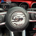 Jeep Wrangler JL Gladiator Steering Wheel Circle Black & White Bald Eagle American Flag Vinyl Decal Sticker