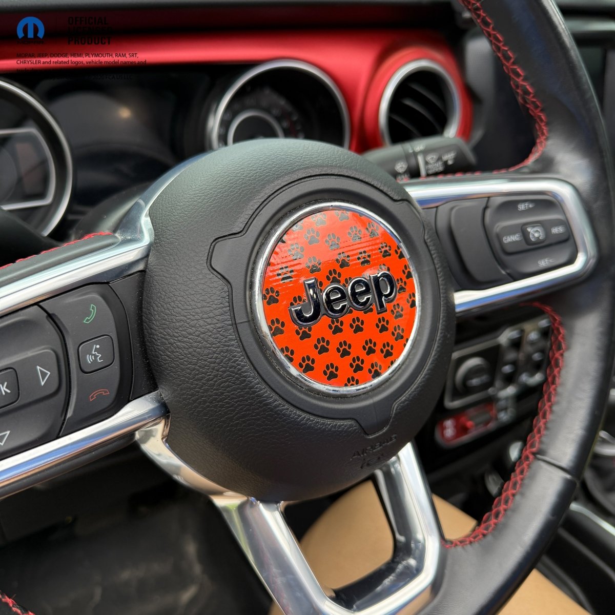 Jeep Wrangler JL Gladiator Steering Wheel Circle Black and Orange Dog Paws Vinyl Decal Sticker - Tiny Wrapz
