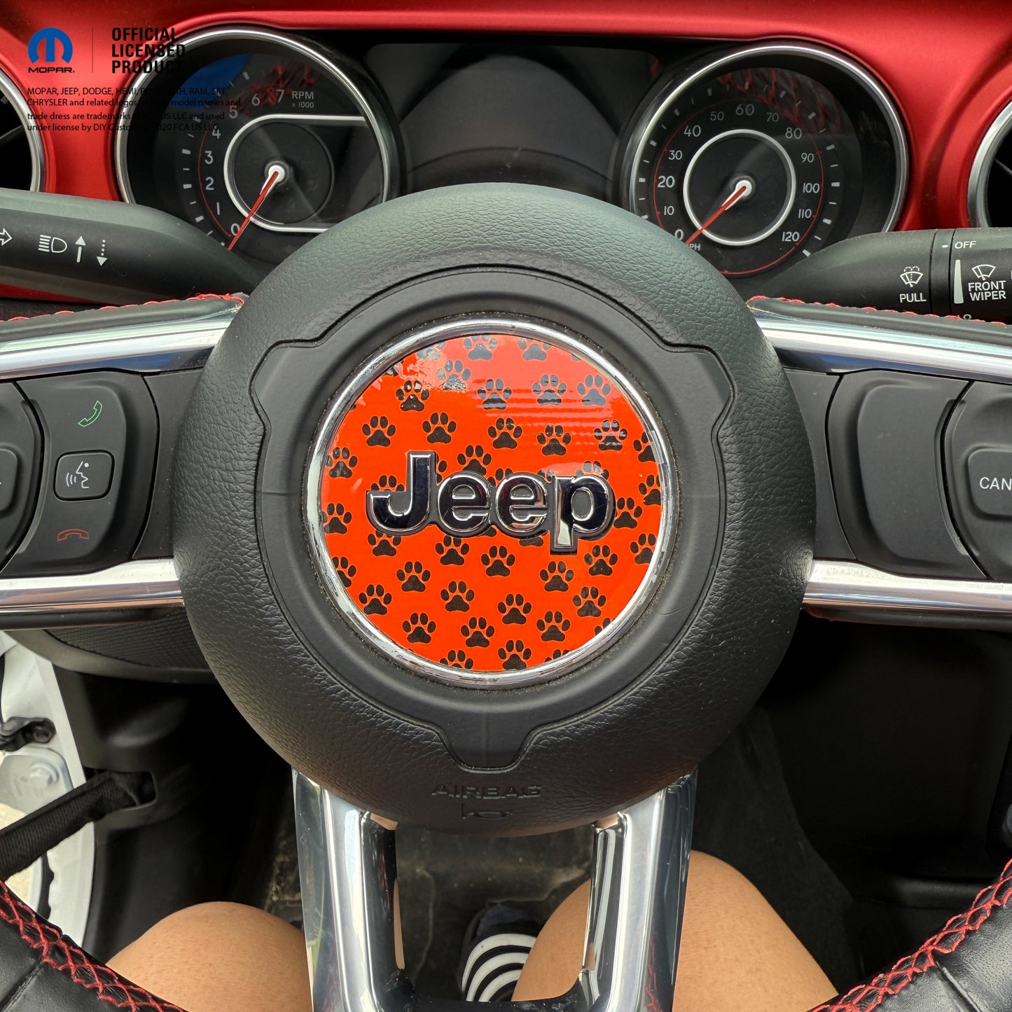 Jeep Wrangler JL Gladiator Steering Wheel Circle Black and Orange Dog Paws Vinyl Decal Sticker
