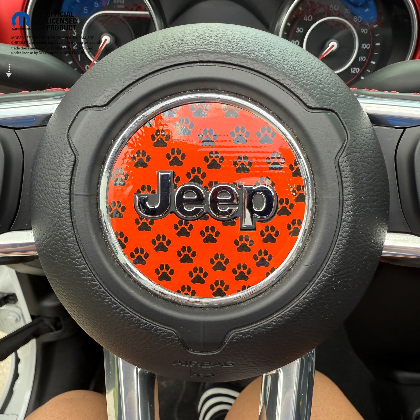 Jeep Wrangler JL Gladiator Steering Wheel Circle Black and Orange Dog Paws Vinyl Decal Sticker