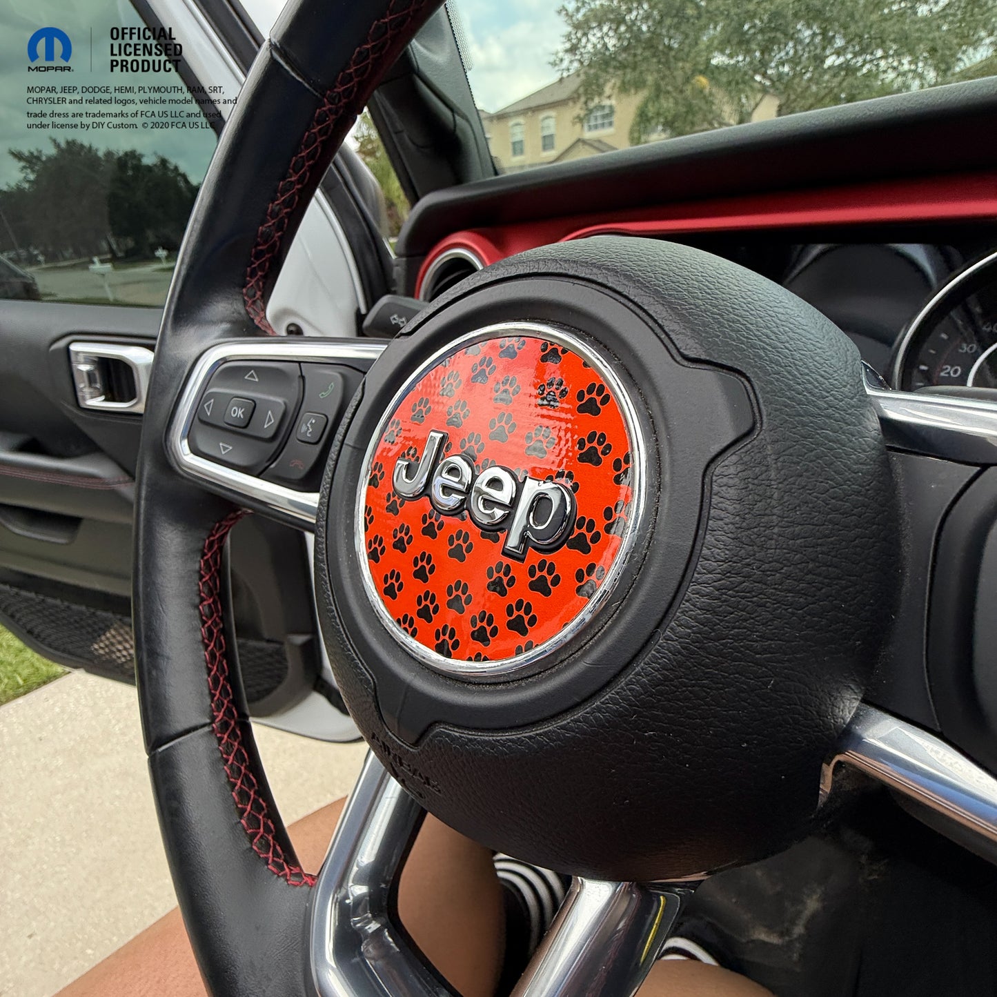 Jeep Wrangler JL Gladiator Steering Wheel Circle Black and Orange Dog Paws Vinyl Decal Sticker