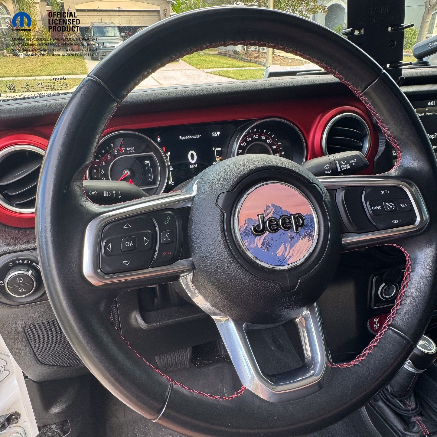 Jeep Wrangler JL Gladiator Steering Wheel Circle Purple Mountain Vinyl Decal Sticker