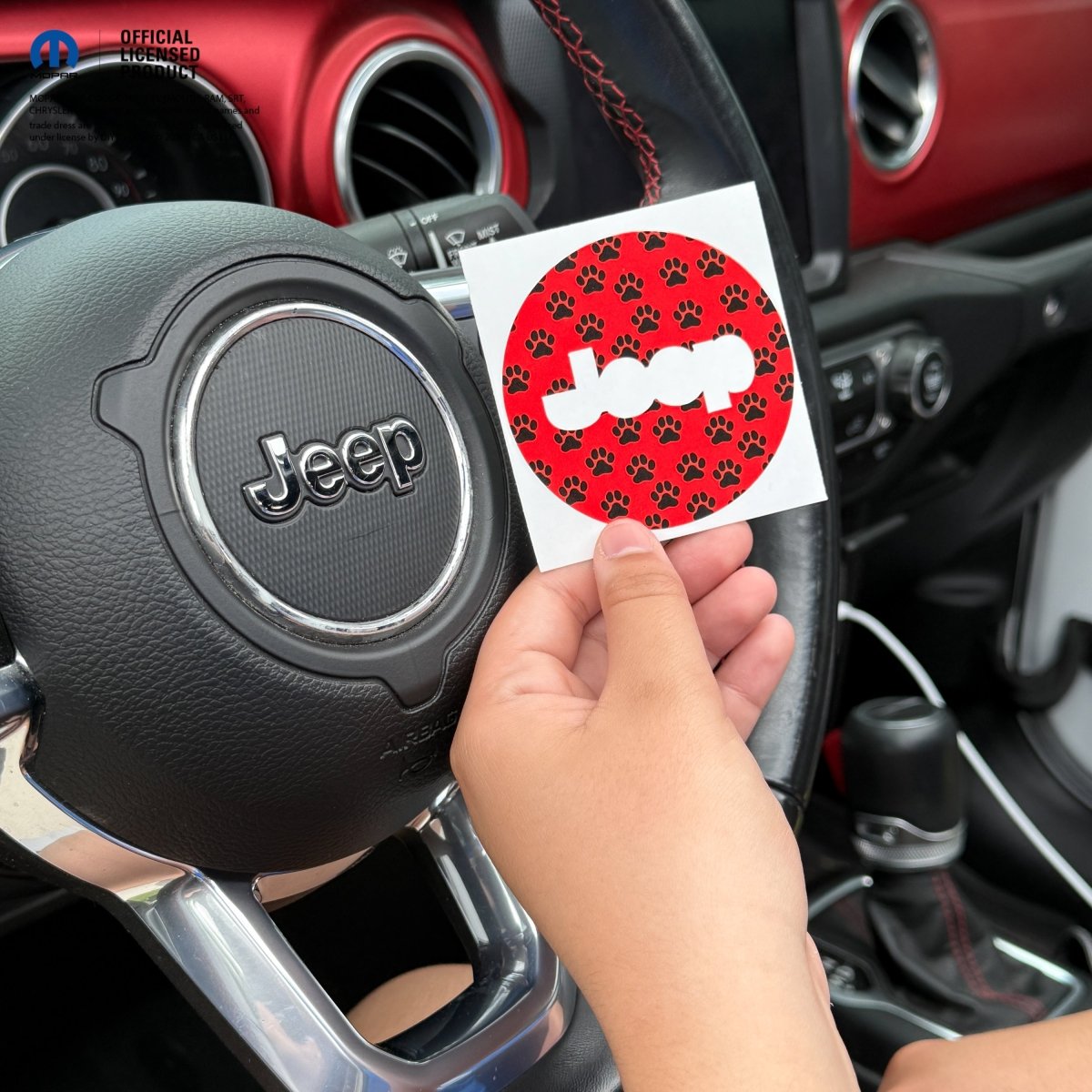 Jeep Wrangler JK Steering Wheel Circle Black and Red Dog Paws Vinyl Decal Sticker 2007-2017 - Tiny Wrapz