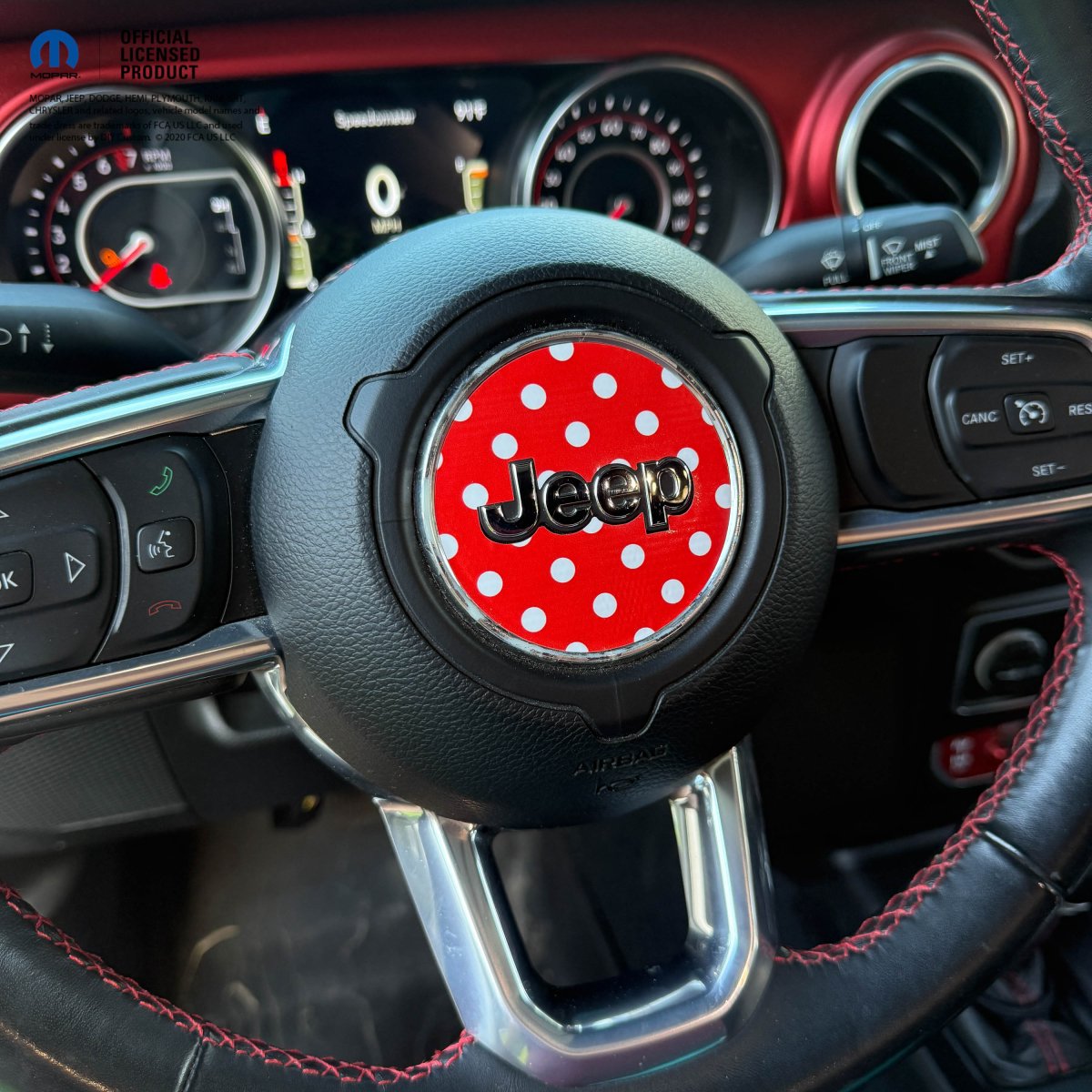 Jeep Wrangler JL Gladiator Steering Wheel Circle Red & White Polka Dot Vinyl Decal Sticker - Tiny Wrapz