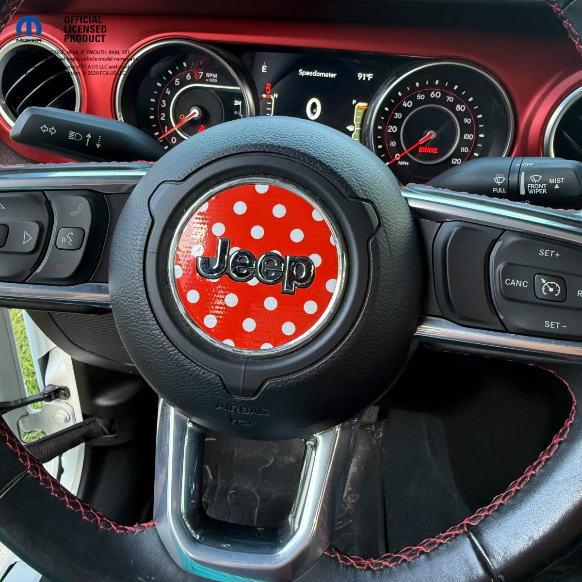 Jeep Wrangler JL Gladiator Steering Wheel Circle Red & White Polka Dot Vinyl Decal Sticker - Tiny Wrapz