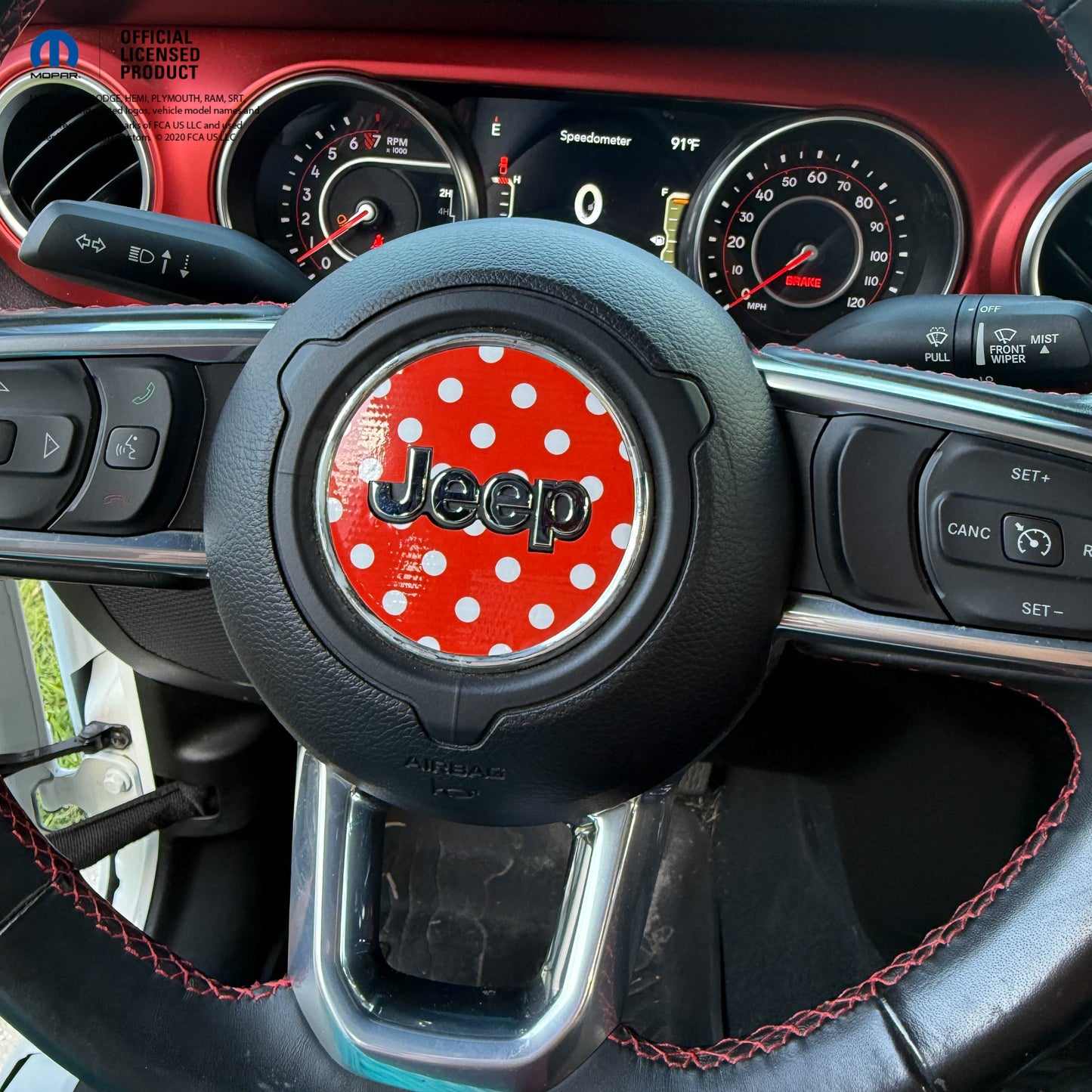 Jeep Wrangler JL Gladiator Steering Wheel Circle Red & White Polka Dot Vinyl Decal Sticker