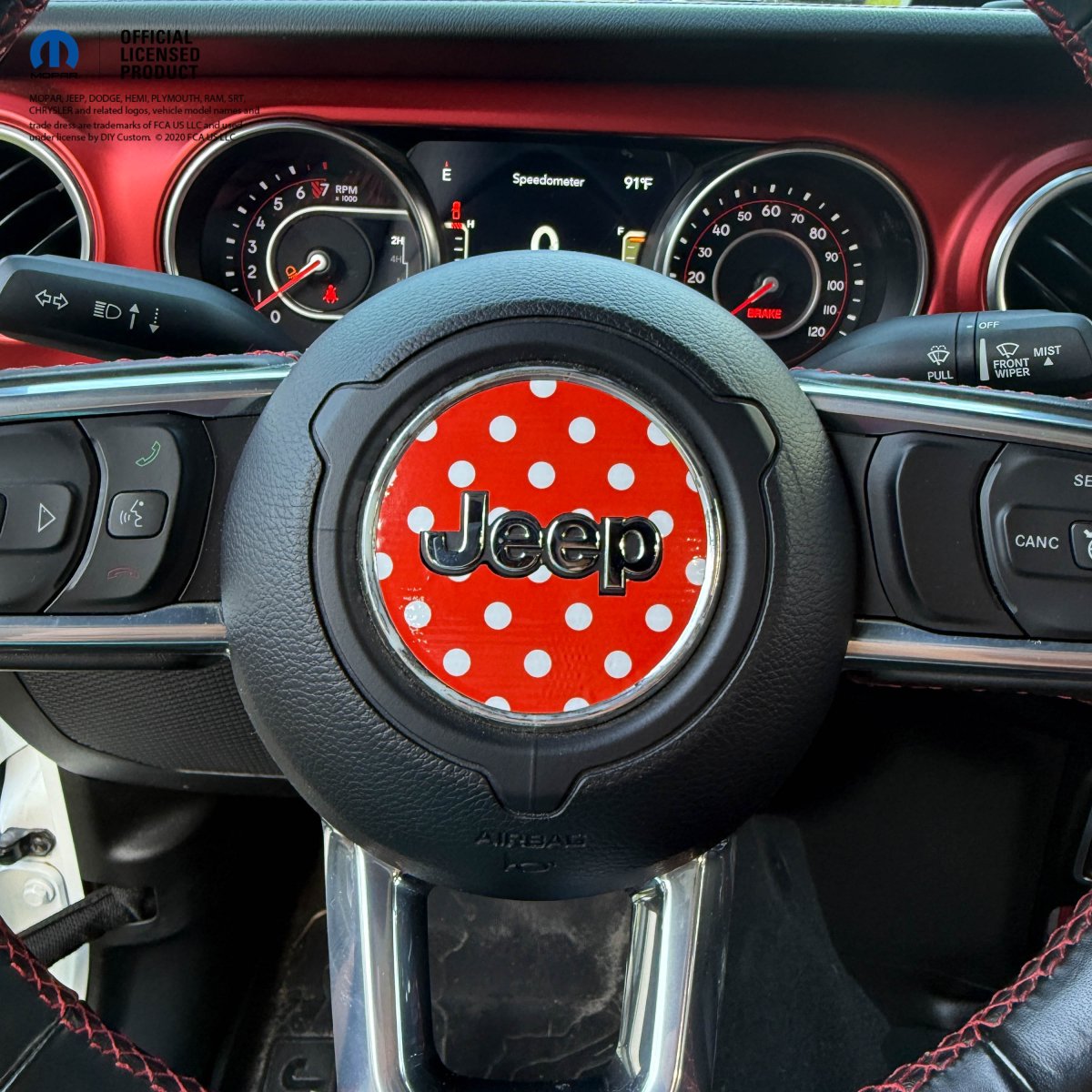 Jeep Wrangler JL Gladiator Steering Wheel Circle Red & White Polka Dot Vinyl Decal Sticker - Tiny Wrapz