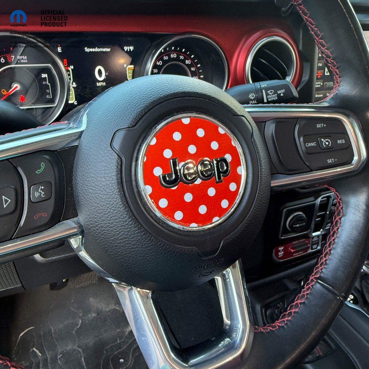 Jeep Wrangler JL Gladiator Steering Wheel Circle Red & White Polka Dot Vinyl Decal Sticker - Tiny Wrapz