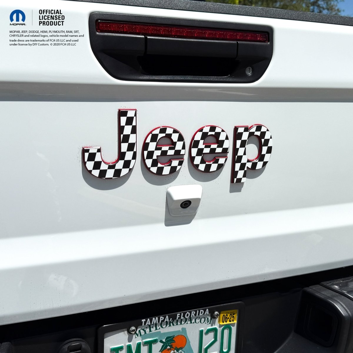 Jeep Emblem Overlay Decals - Checkered Flag Gladiator JT Tailgate Emblem Stickers - Tiny Wrapz