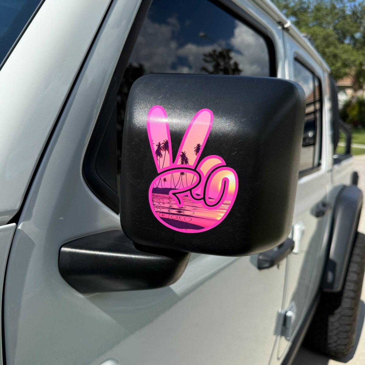 Pink Sunset Peace Wave Left & Right Mirrors Vinyl Decals Fits All Jeeps