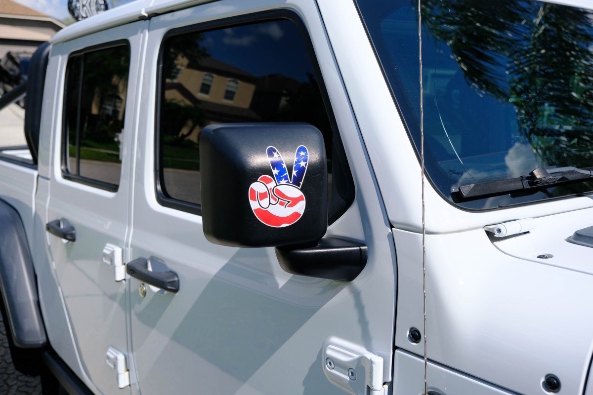 American Flag Peace Wave Left & Right Mirrors Vinyl Decals Fits All Jeeps