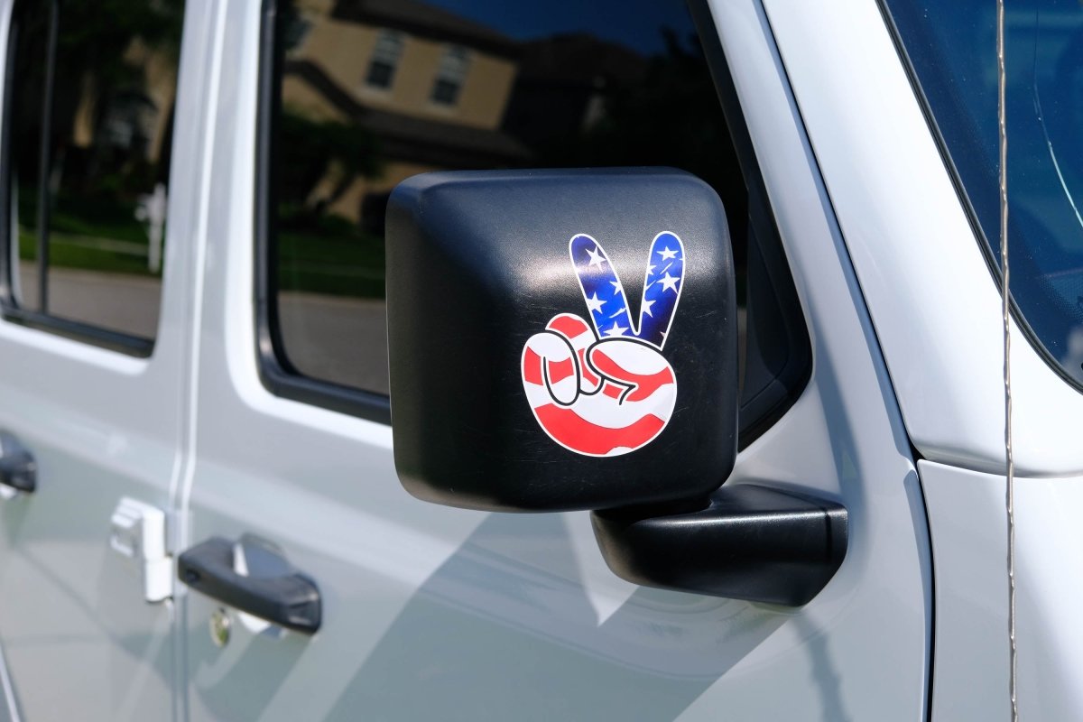 American Flag Peace Wave Left & Right Mirrors Vinyl Decals Fits All Jeeps
