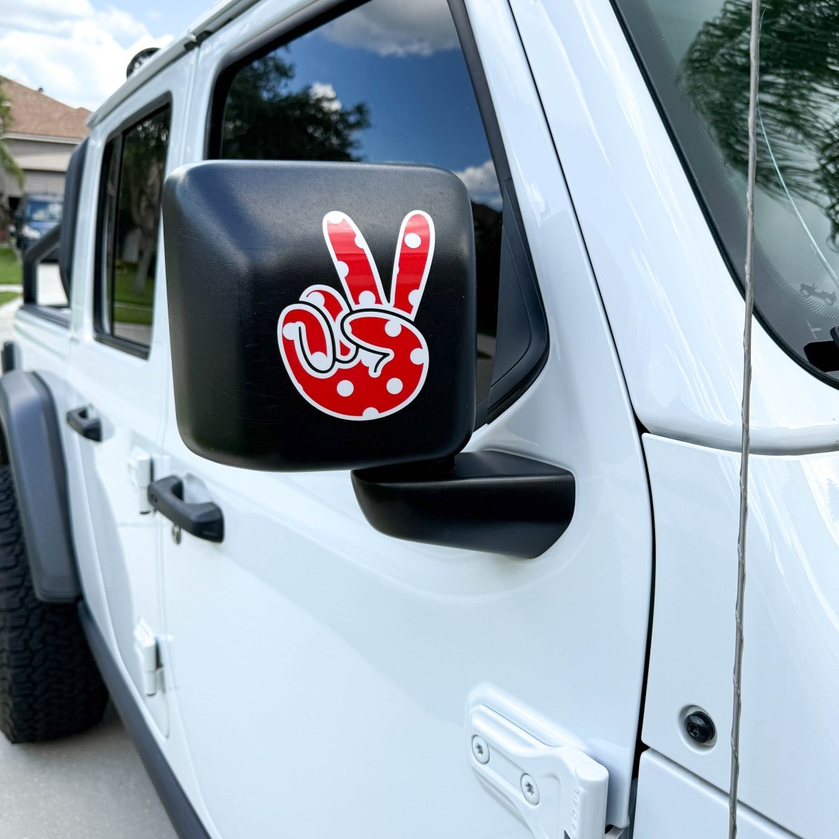Red & White Polka Dot Peace Wave Left & Right Mirrors Vinyl Decals Fits All Jeeps - Tiny Wrapz