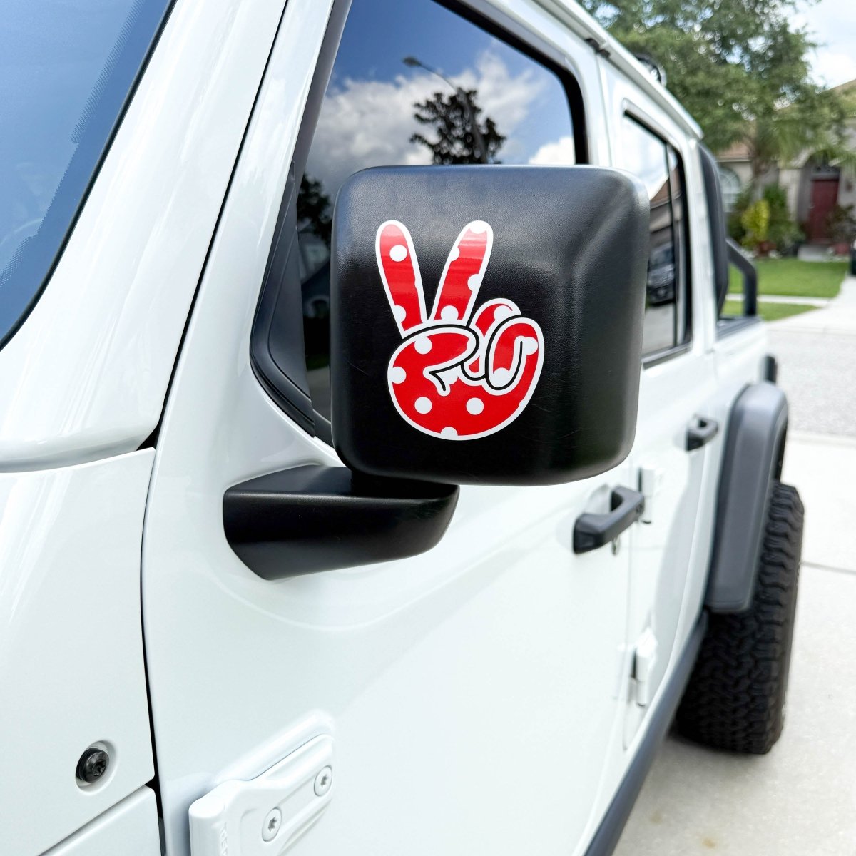 Red & White Polka Dot Peace Wave Left & Right Mirrors Vinyl Decals Fits All Jeeps - Tiny Wrapz