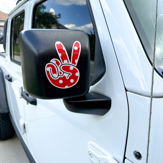 Red & White Polka Dot Peace Wave Left & Right Mirrors Vinyl Decals Fits All Jeeps