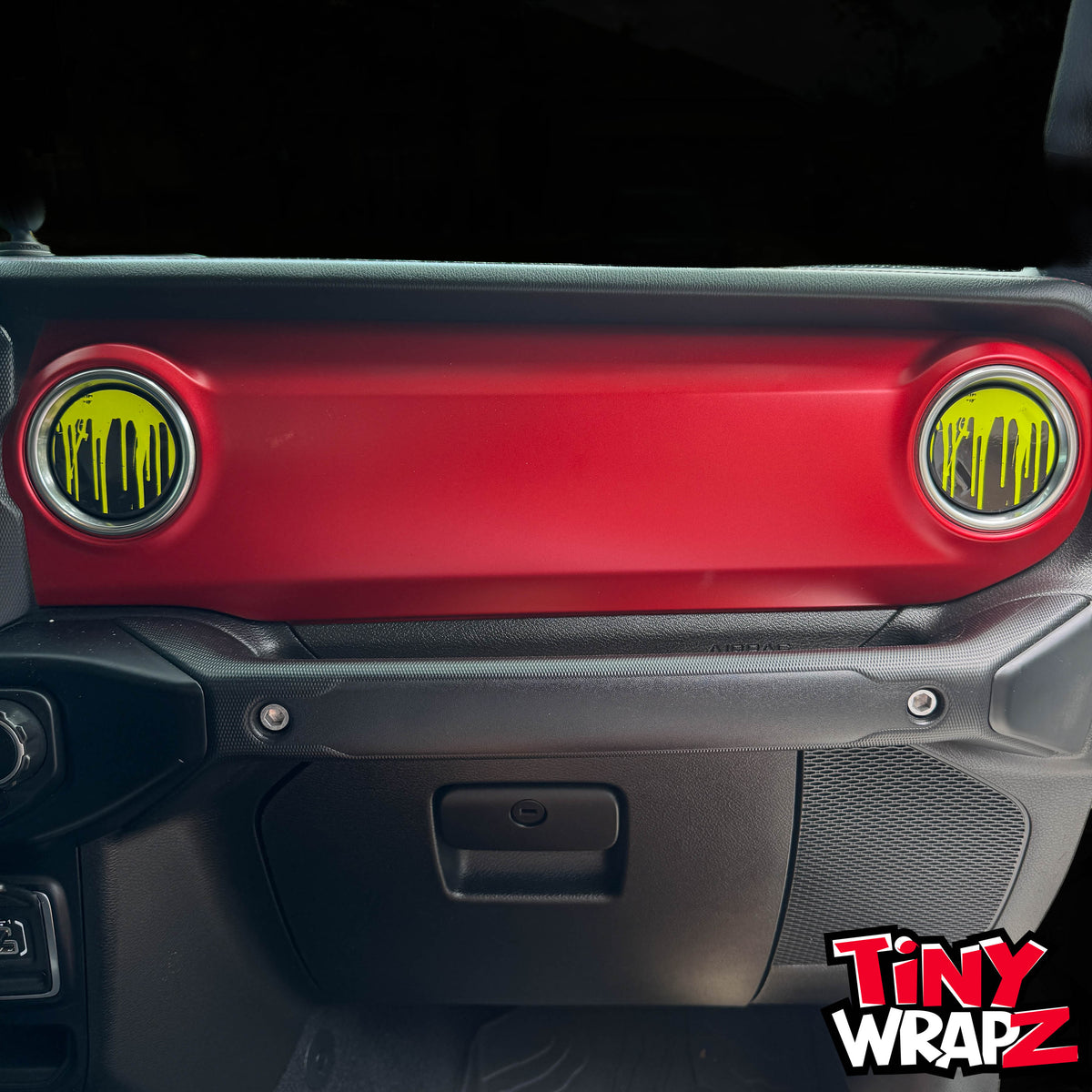 Jeep AC Vent "Dripping Lime Green" 4 x Decals Fits 2011-2026 Wrangler JK Wrangler JL Gladiator