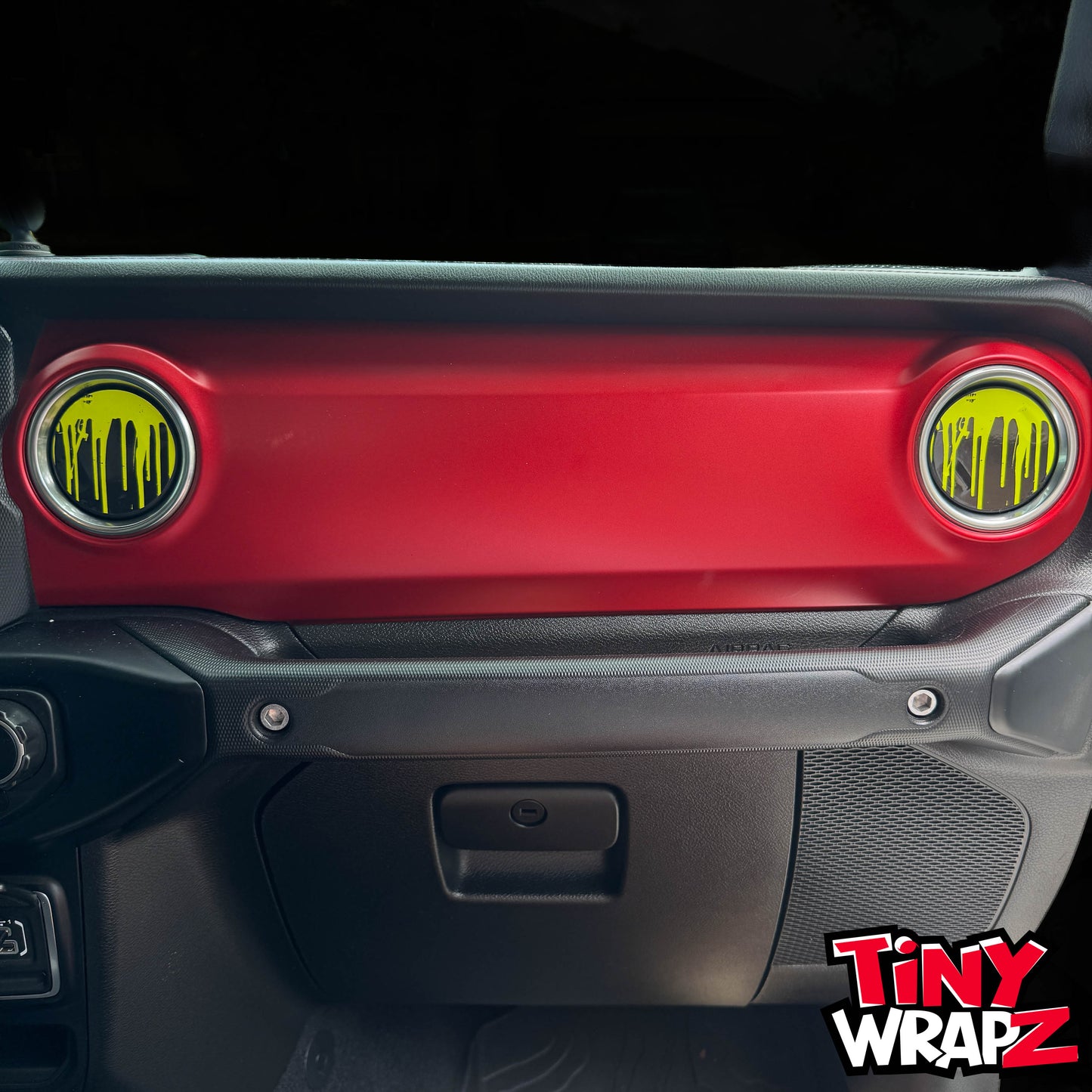 Jeep AC Vent "Dripping Lime Green" 4 x Decals Fits 2011-2026 Wrangler JK Wrangler JL Gladiator