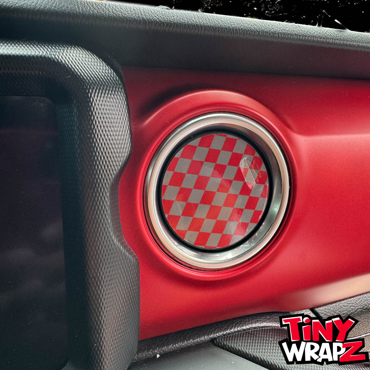 Jeep AC Vent Red & Gray Checkered Flag 4 x Decals Fits 2011-2026 Wrangler JK Wrangler JL Gladiator