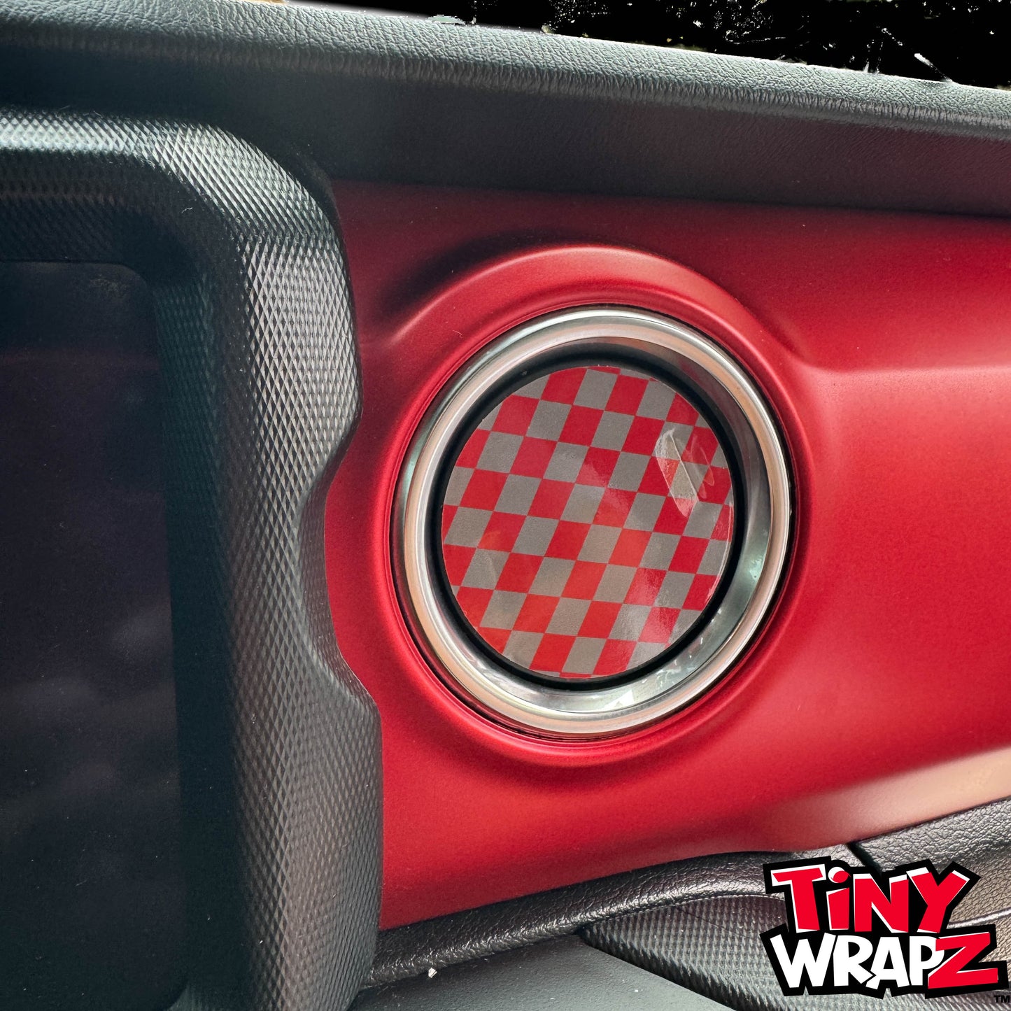 Jeep AC Vent Red & Gray Checkered Flag 4 x Decals Fits 2011-2026 Wrangler JK Wrangler JL Gladiator