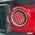 Jeep AC Vent Red & Gray Checkered Flag 4 x Decals Fits 2011-2026 Wrangler JK Wrangler JL Gladiator