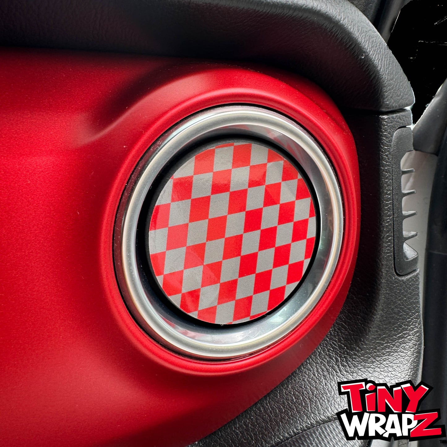 Jeep AC Vent Red & Gray Checkered Flag 4 x Decals Fits 2011-2026 Wrangler JK Wrangler JL Gladiator