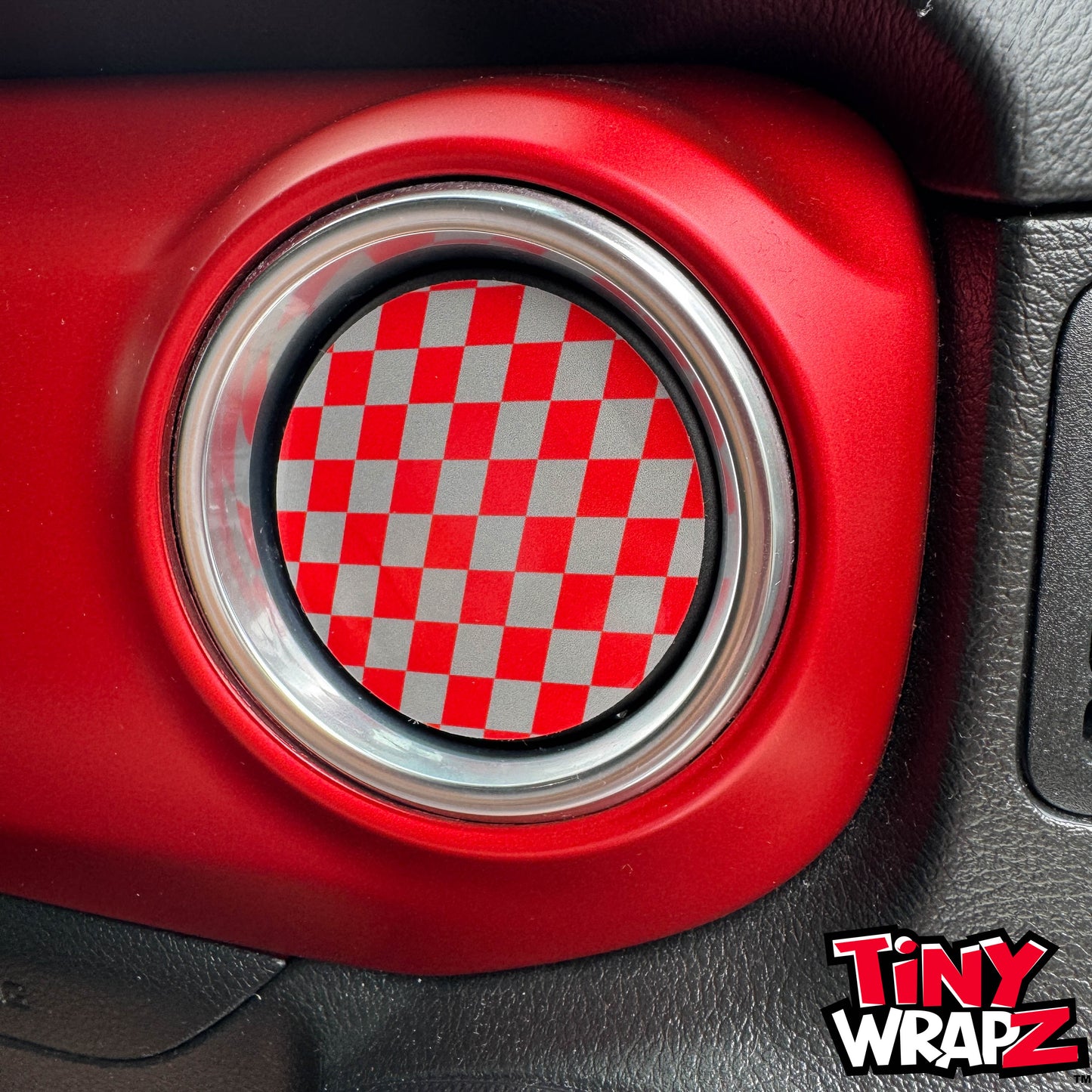 Jeep AC Vent Red & Gray Checkered Flag 4 x Decals Fits 2011-2026 Wrangler JK Wrangler JL Gladiator