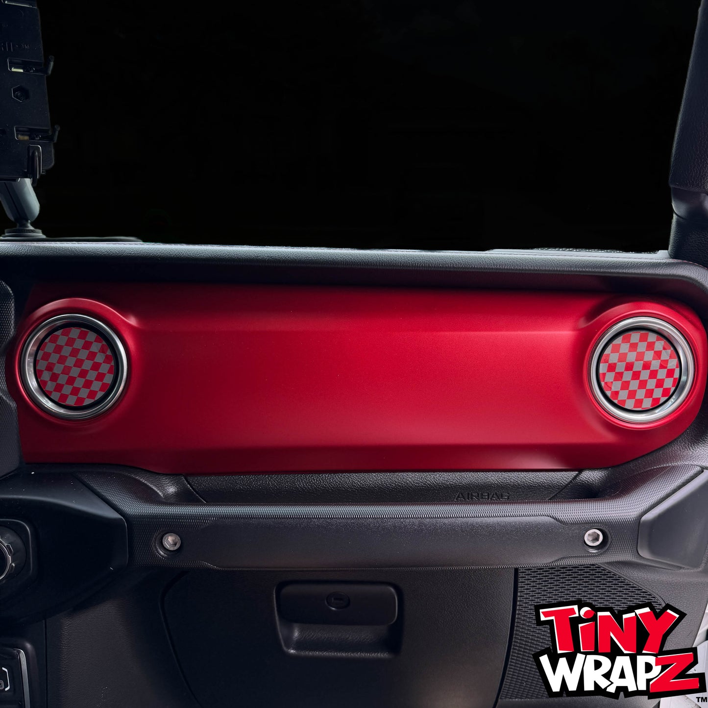 Jeep AC Vent Red & Gray Checkered Flag 4 x Decals Fits 2011-2026 Wrangler JK Wrangler JL Gladiator