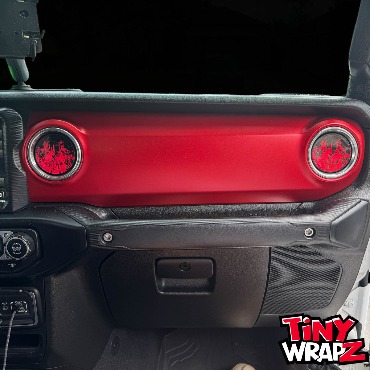 Jeep AC Vent Red Flames 4 x Decals Fits 2011-2026 Wrangler JK Wrangler JL Gladiator