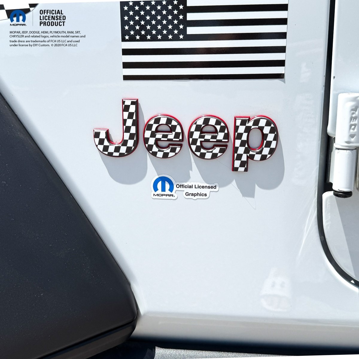 Jeep Emblem Overlay Decals - Checkered Flag Jeep Wrangler JL Gladiator JT Fender Emblem - Tiny Wrapz