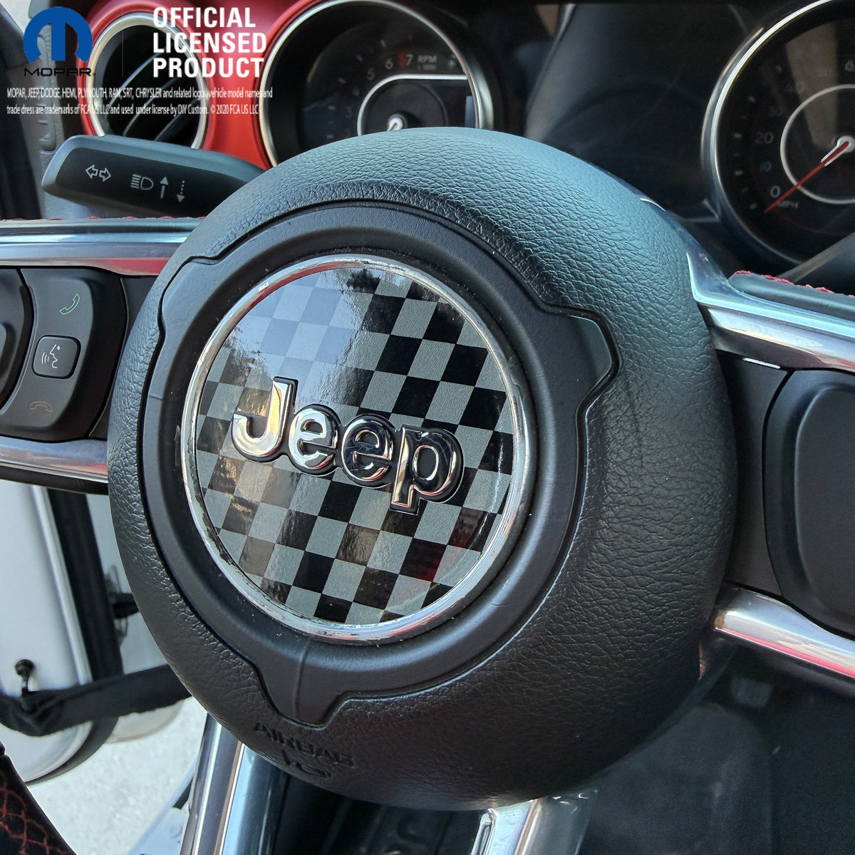 Jeep Wrangler JL Gladiator Steering Wheel Black & Gray Circle Checkered Flag Vinyl Decal Sticker