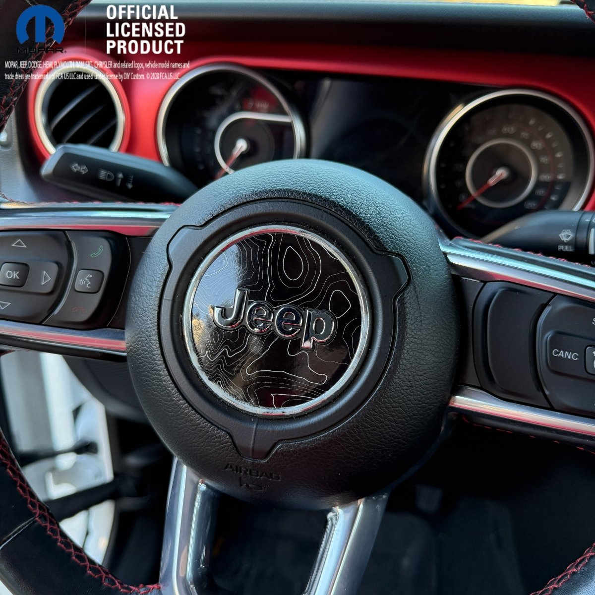 Jeep Wrangler JL Gladiator Steering Wheel Circle Topographic Black White Gray Vinyl Decal Sticker - Tiny Wrapz