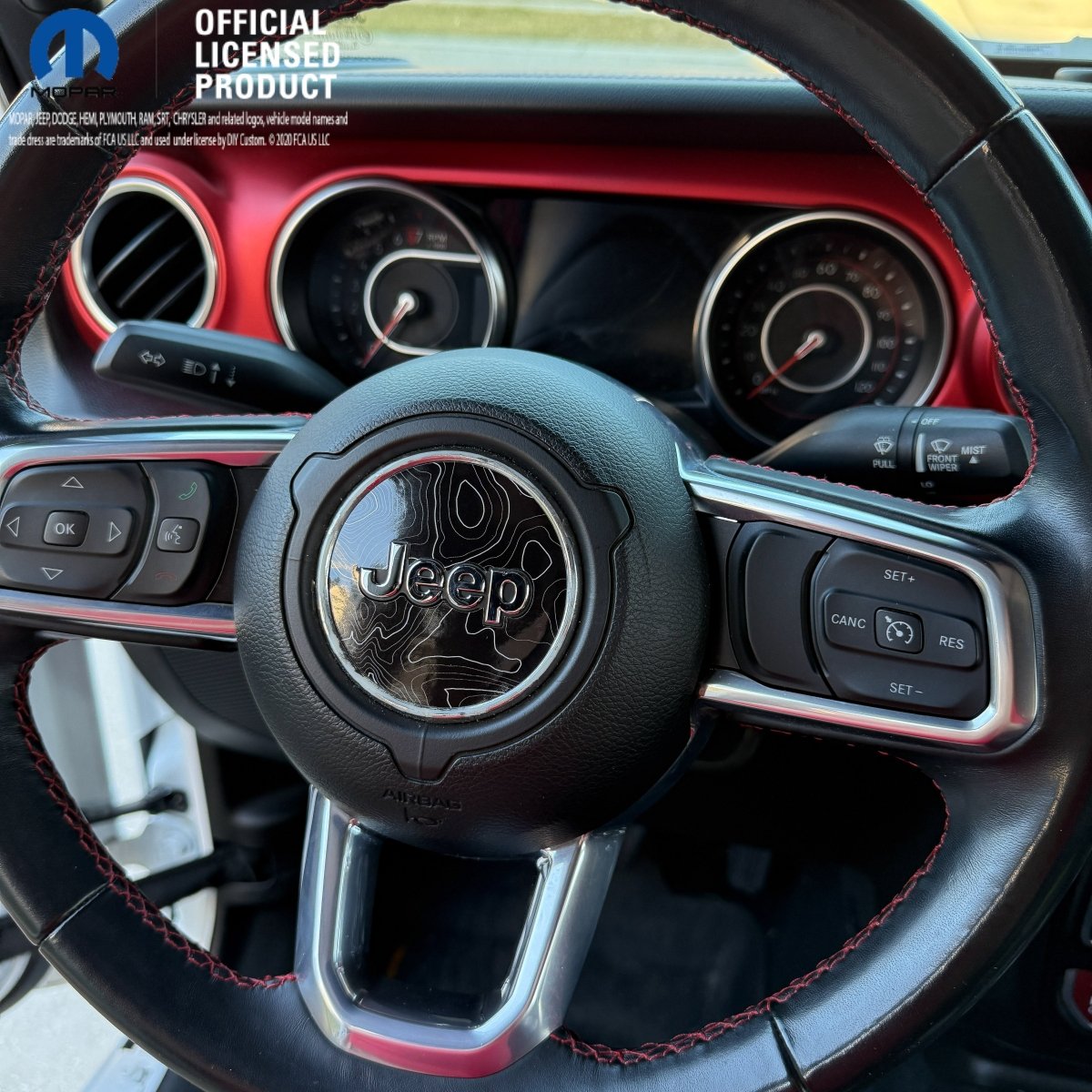 Jeep Wrangler JL Gladiator Steering Wheel Circle Topographic Black White Gray Vinyl Decal Sticker - Tiny Wrapz