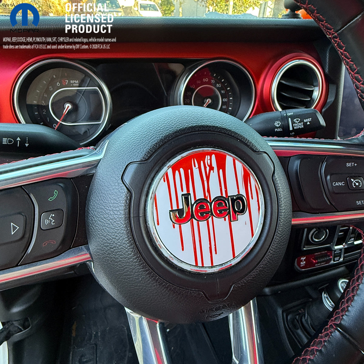 Jeep Wrangler JL Gladiator Steering Wheel Circle Dripping Red on White Vinyl Decal Sticker