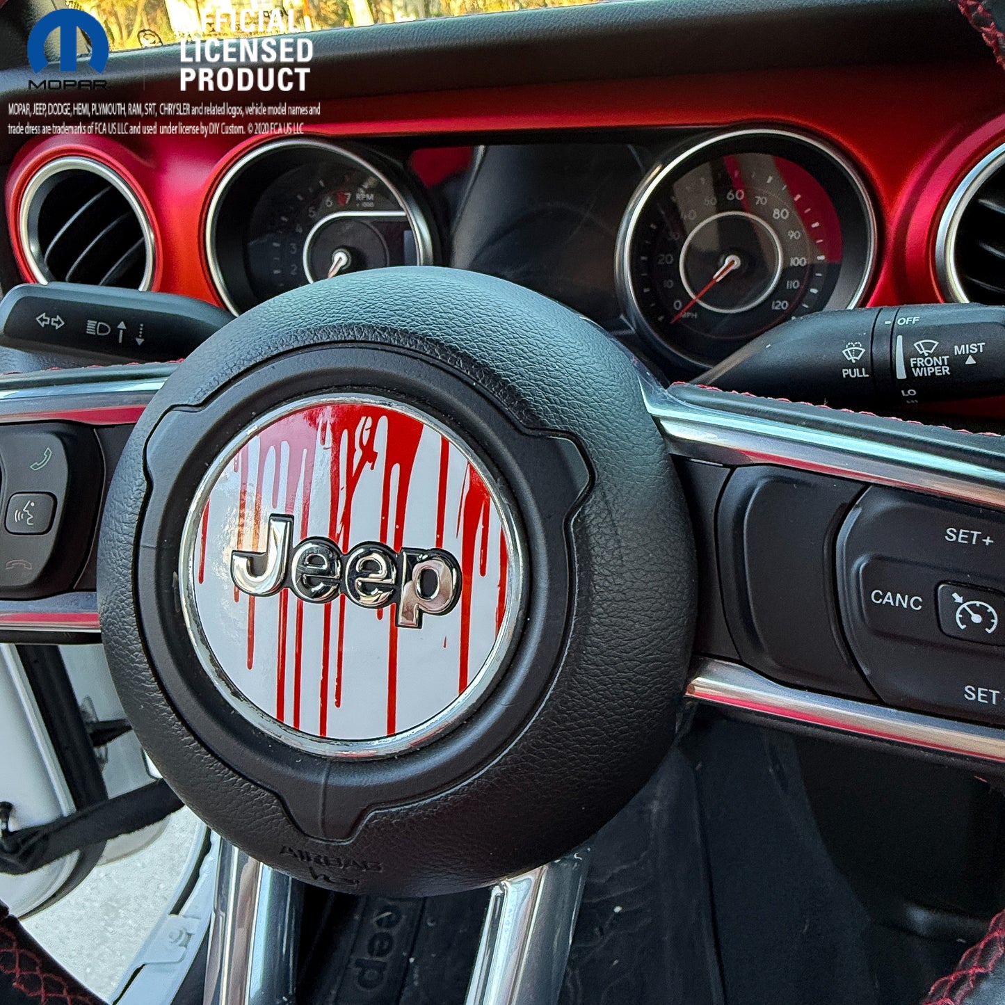 Jeep Wrangler JL Gladiator Steering Wheel Circle Dripping Red on White Vinyl Decal Sticker