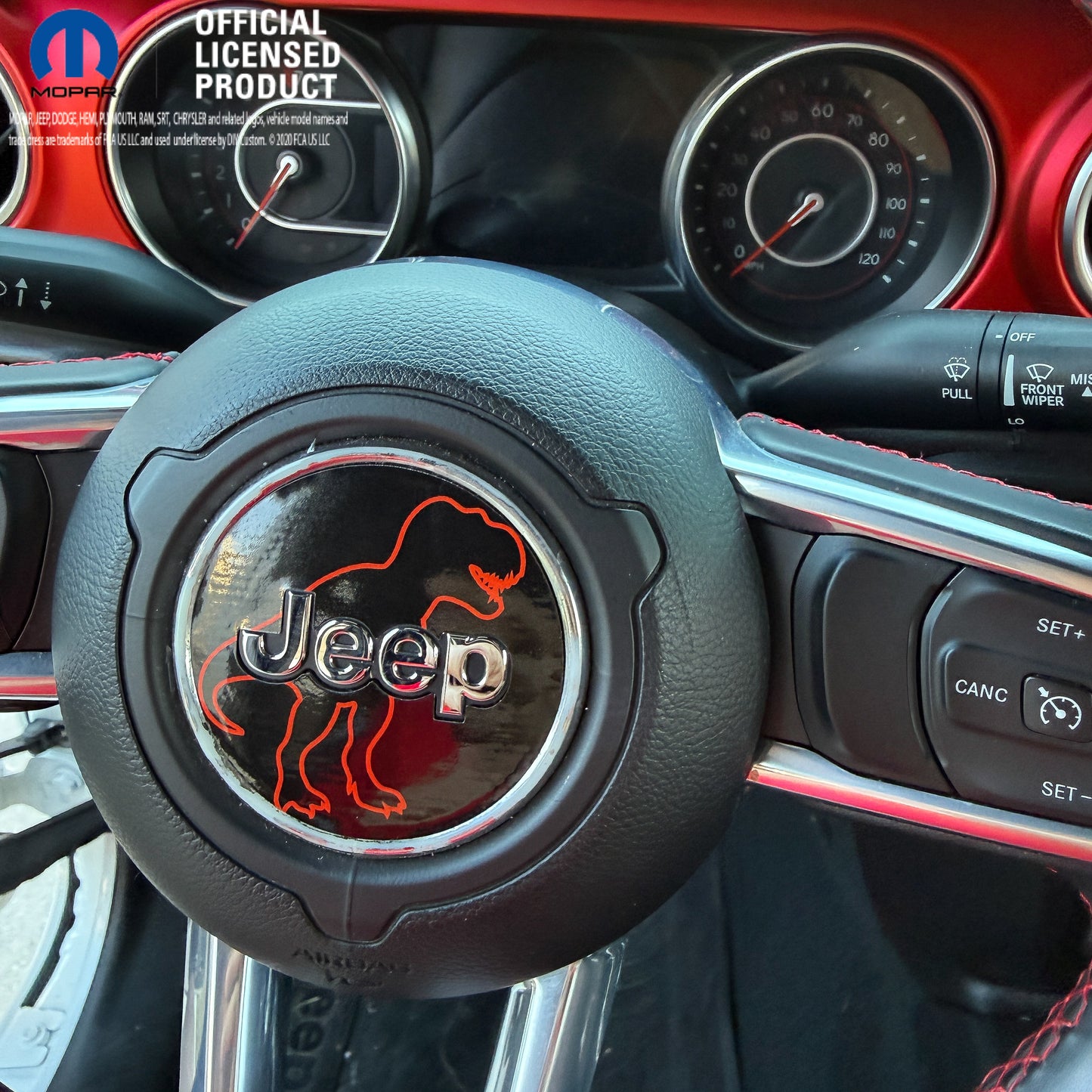 Jeep Wrangler JL Gladiator Steering Wheel Circle Red T-Rex Silhouette Vinyl Decal Sticker