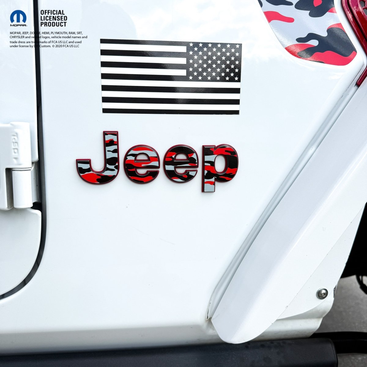 Jeep Emblem Overlay Decals - Red and Gray Camo - Tiny Wrapz