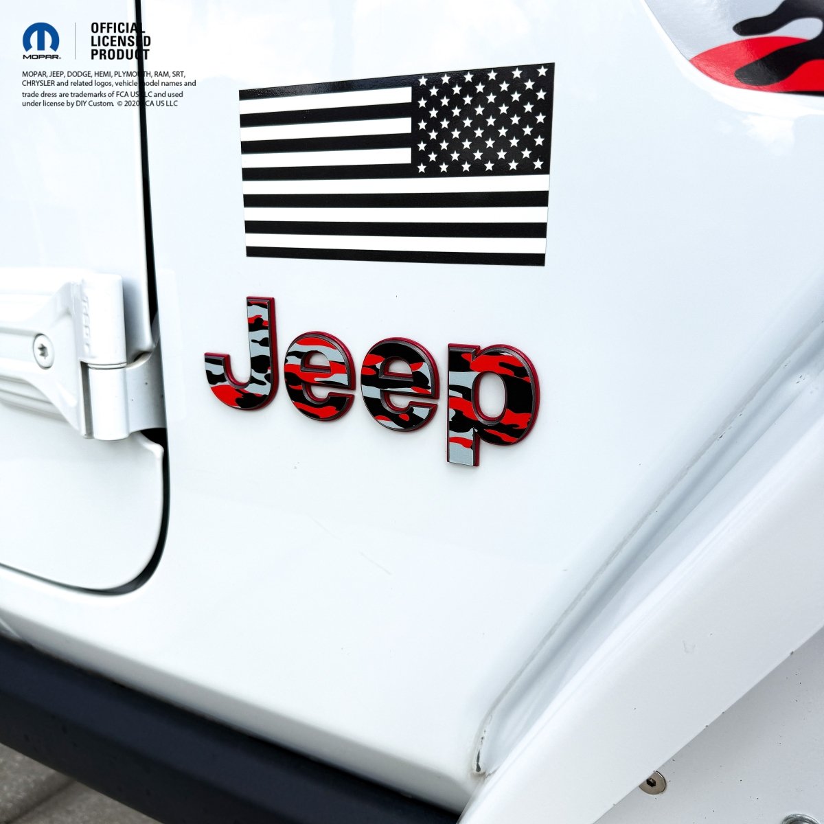 Jeep Emblem Overlay Decals - Red and Gray Camo - Tiny Wrapz