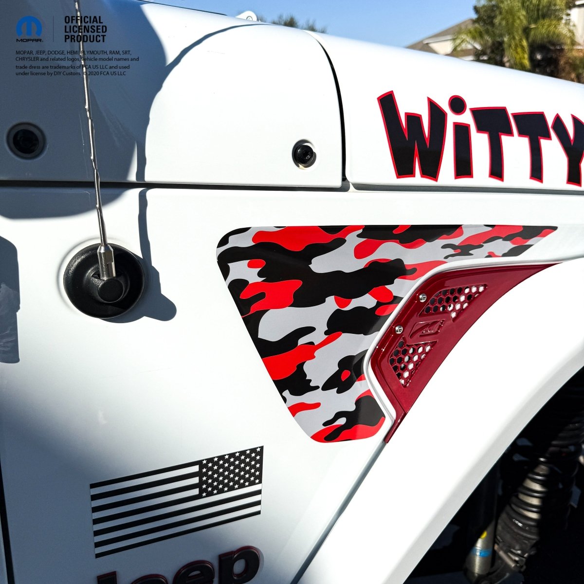 Jeep Fender Vent Decals Pair "Red & Gray Camo" Fits 2018-2026 Wrangler JL & Gladiator - Tiny Wrapz