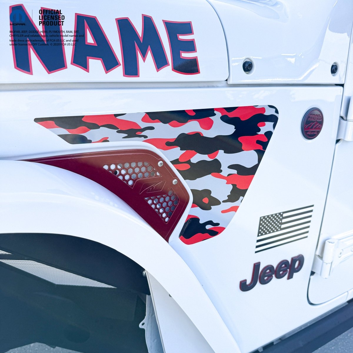 Jeep Fender Vent Decals Pair "Red & Gray Camo" Fits 2018-2026 Wrangler JL & Gladiator - Tiny Wrapz