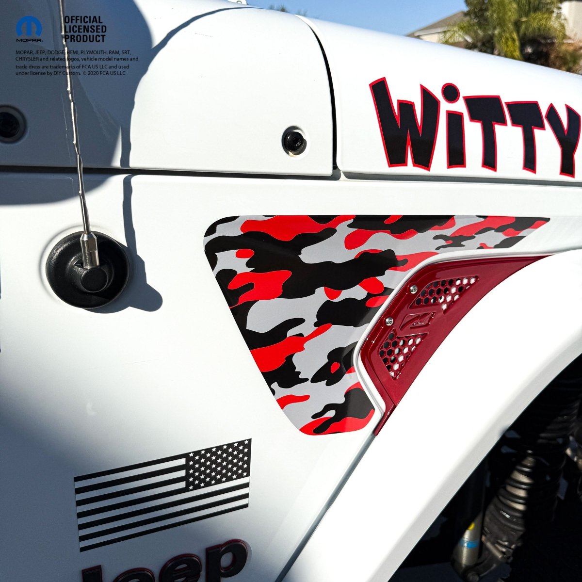 Jeep Fender Vent Decals Pair "Red & Gray Camo" Fits 2018-2026 Wrangler JL & Gladiator - Tiny Wrapz