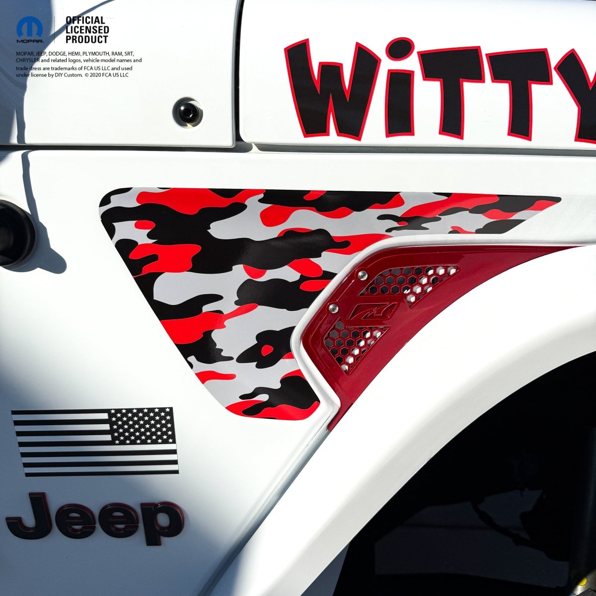 Jeep Fender Vent Decals Pair "Red & Gray Camo" Fits 2018-2026 Wrangler JL & Gladiator - Tiny Wrapz