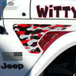 Jeep Fender Vent Decals Pair "Red & Gray Camo" Fits 2018-2026 Wrangler JL & Gladiator - Tiny Wrapz
