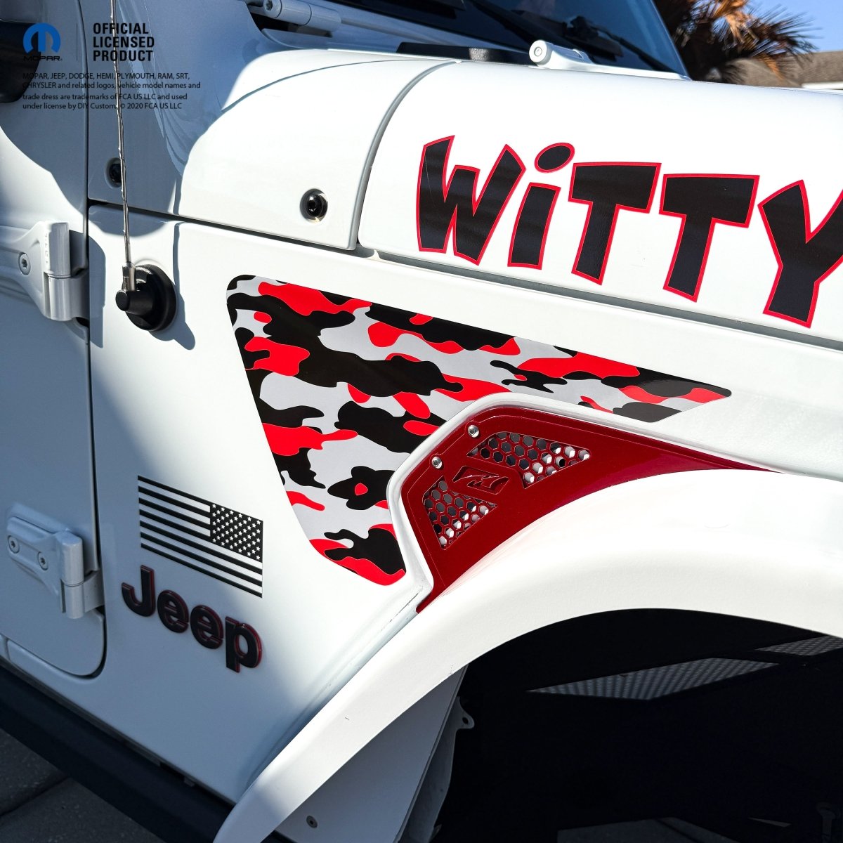 Jeep Fender Vent Decals Pair "Red & Gray Camo" Fits 2018-2026 Wrangler JL & Gladiator - Tiny Wrapz