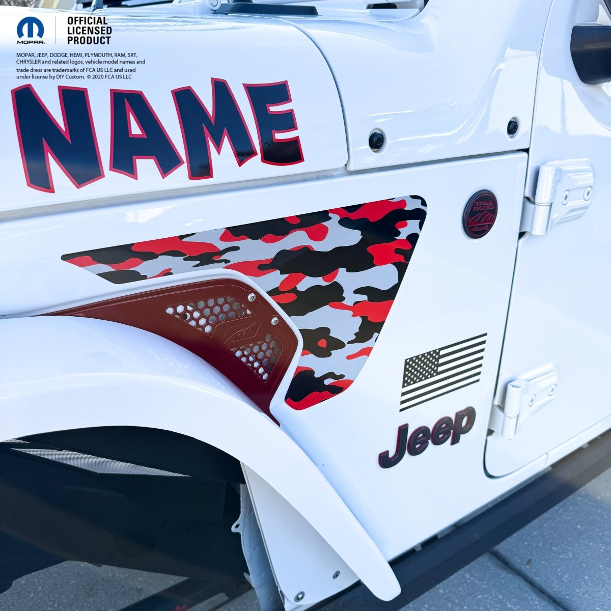 Jeep Fender Vent Decals Pair "Red & Gray Camo" Fits 2018-2026 Wrangler JL & Gladiator - Tiny Wrapz