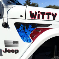 Jeep Fender Vent Decals Pair "Blue Flames" Fits 2018-2026 Wrangler JL & Gladiator - Tiny Wrapz
