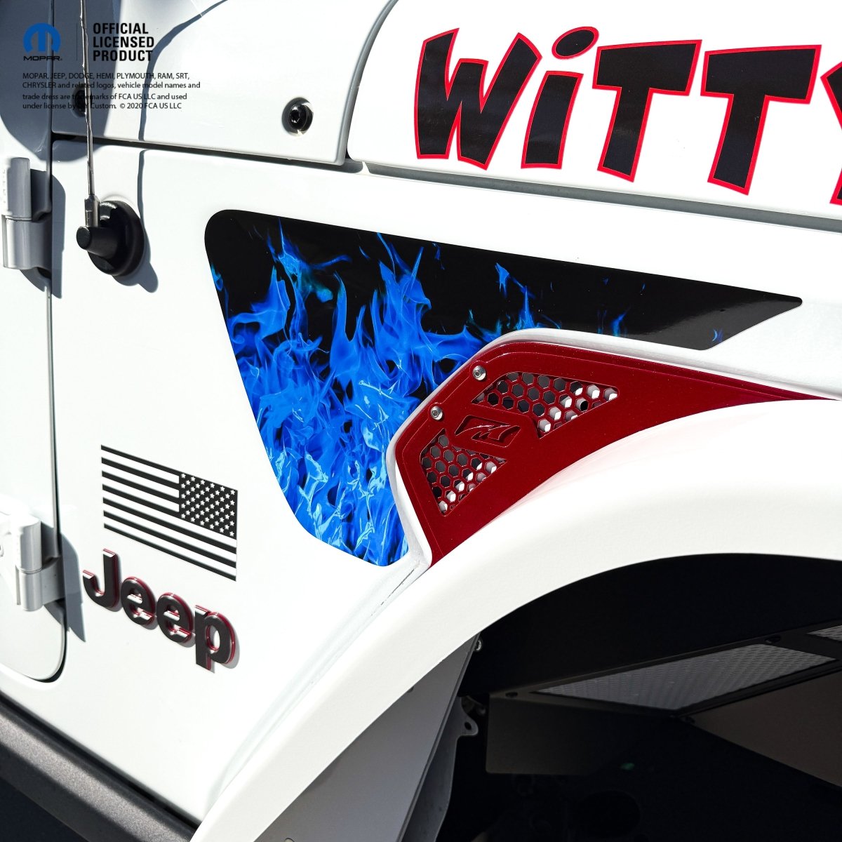 Jeep Fender Vent Decals Pair "Blue Flames" Fits 2018-2026 Wrangler JL & Gladiator - Tiny Wrapz