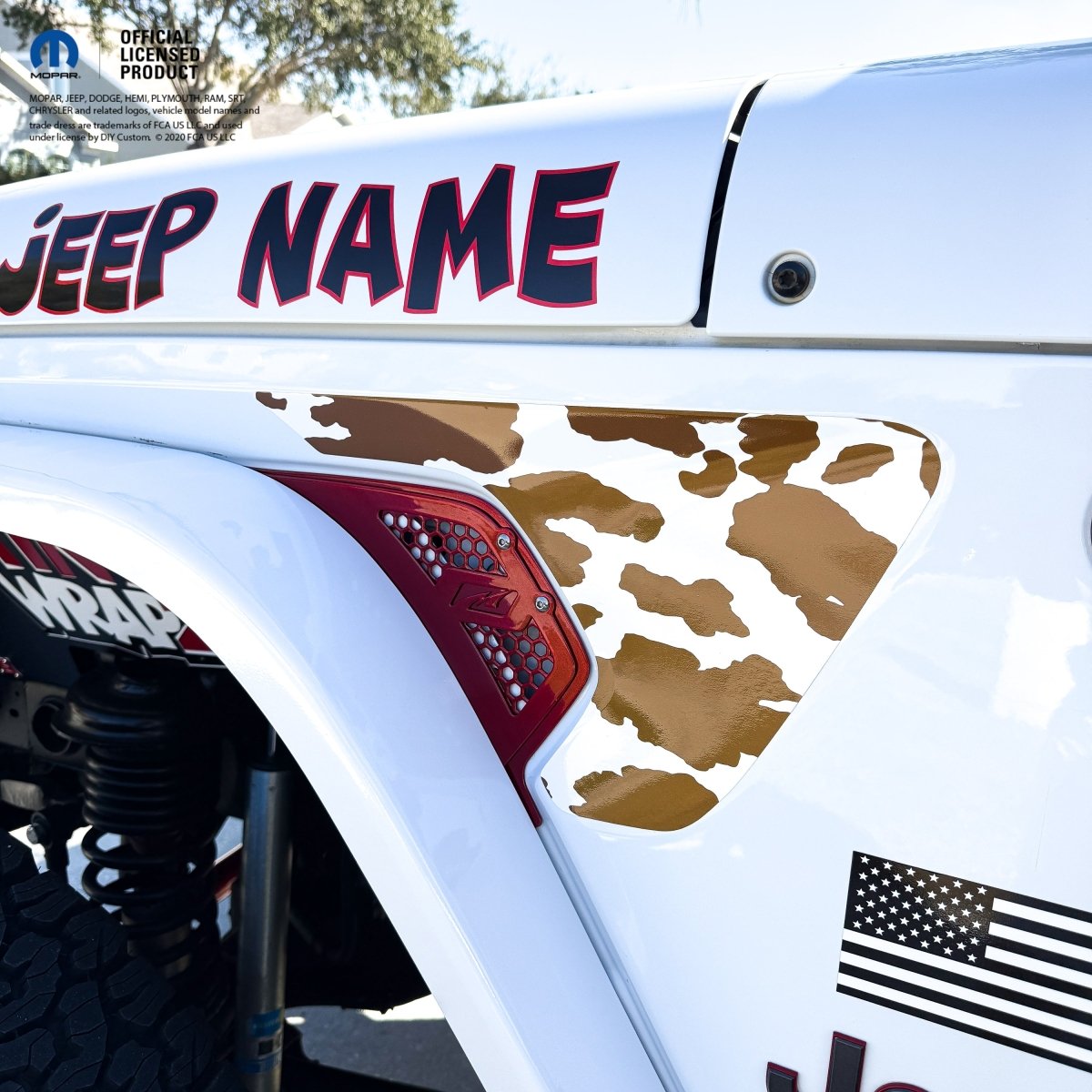 Jeep Fender Vent Decals Pair "Brown Cow" Fits 2018-2026 Wrangler JL & Gladiator - Tiny Wrapz